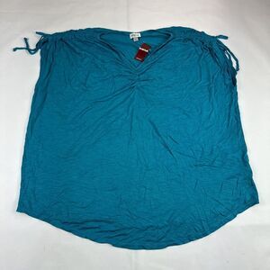 Avenue Blouse Womens 14/16 Teal Green Sleeveless Tunic Shirt V-Neck Tassels‎ NEW